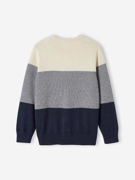 Pull colorblock garçon maille fantaisie bleu nuit+vert d'eau 2 - vertbaudet enfant 
