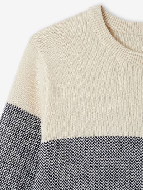 Pull colorblock garçon maille fantaisie bleu nuit+vert d'eau 3 - vertbaudet enfant 
