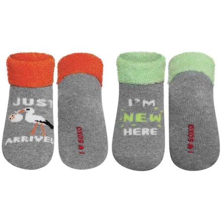Soxo ot de 2 paires de chaussettes avec message de naissance multicolore BLANC 1 - vertbaudet enfant 