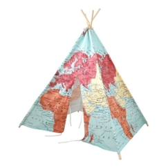 -Tente Tipi pour Enfants SUNNY - Carte du monde en couleur - 120x120 cm
