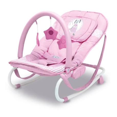 Transat bébé Relax Bunny Rose - ASALVO - Châssis en acier - Barre à jouets - Position fixe et bascule BLANC 1 - vertbaudet enfant 