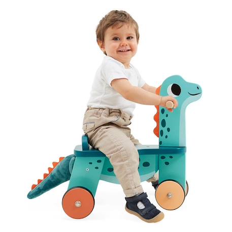 Porteur bébé en bois JANOD - Dinosaure Portosaurus - Roues silencieuses - Dès 12 mois BLEU 2 - vertbaudet enfant 