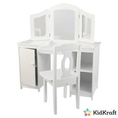 -KidKraft - Coiffeuse Deluxe pour enfant en bois avec 3 miroirs et tabouret - Blanc