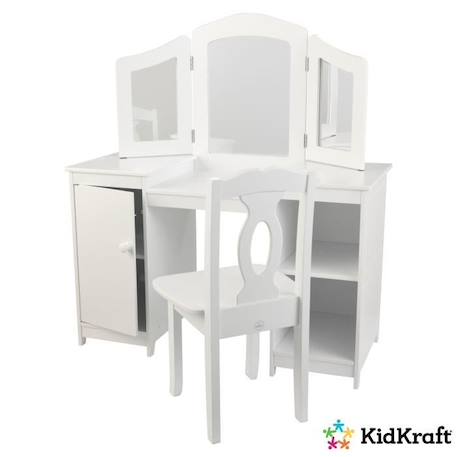 KidKraft - Coiffeuse Deluxe pour enfant en bois avec 3 miroirs et tabouret - Blanc BLANC 1 - vertbaudet enfant 