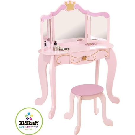 KidKraft - Coiffeuse Princess pour enfant en bois avec miroir et tabouret - Rose ROSE 1 - vertbaudet enfant 