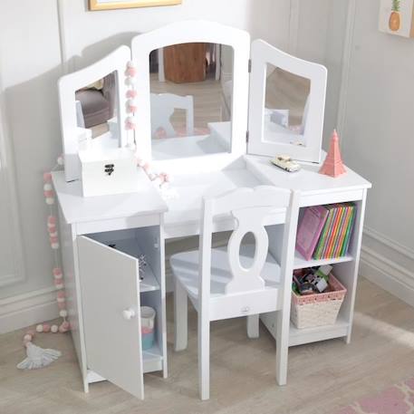 KidKraft - Coiffeuse Deluxe pour enfant en bois avec 3 miroirs et tabouret - Blanc BLANC 2 - vertbaudet enfant 