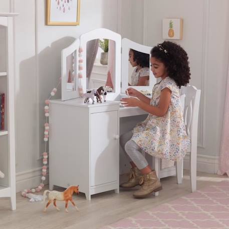 KidKraft - Coiffeuse Deluxe pour enfant en bois avec 3 miroirs et tabouret - Blanc BLANC 4 - vertbaudet enfant 