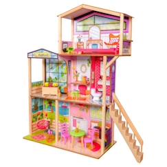 Jouet-Poupons et poupées-KidKraft - Maison de poupées Blooming Spring Garden en bois avec 31 accessoires inclus