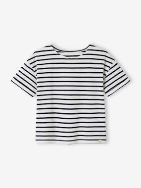 Tee-Shirt Marinière Fille Manches Longues – Vertbaudet – Rayures Classiques Avec Boutons Décoratifs