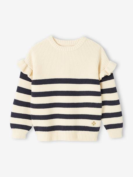 Pull manches volantées fille écru+vanille+violet 6 - vertbaudet enfant 