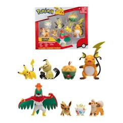 Jouet-8 figurines Battle BANDAI - Pokémon - Pikachu, Evoli, Dratatin, Togepi, Caninos, Mimiqui, Raichu et Brutalibré