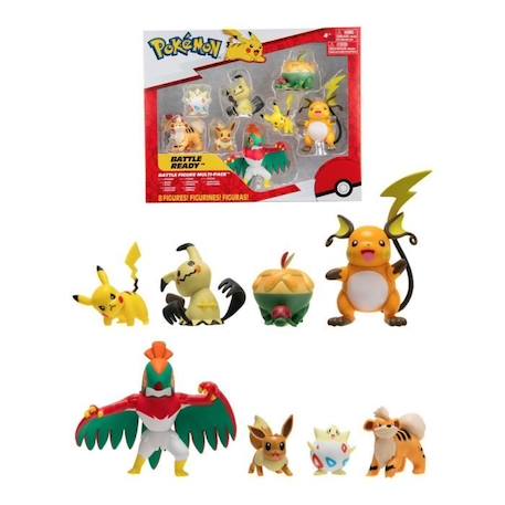 8 figurines Battle BANDAI - Pokémon - Pikachu, Evoli, Dratatin, Togepi, Caninos, Mimiqui, Raichu et Brutalibré MARRON 1 - vertbaudet enfant 