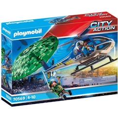 Jouet-Jeux d'imagination-Figurines, mini mondes, héros et animaux-PLAYMOBIL - 70569 - City Action - Hélicoptère de police et parachutiste