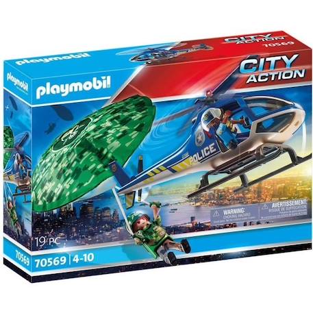 PLAYMOBIL - 70569 - City Action - Hélicoptère de police et parachutiste BLEU 1 - vertbaudet enfant 