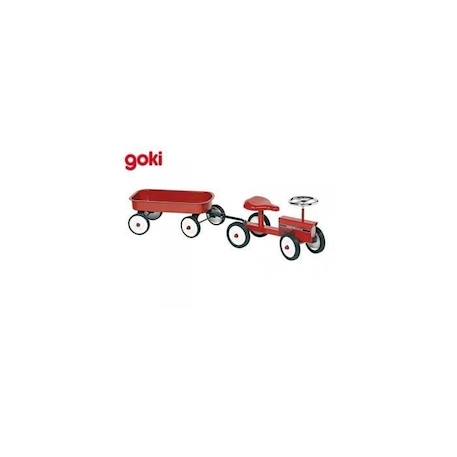 Porteur Tracteur avec remorque amovible - GOKI - Pneus en caoutchouc - L122cm - Métal et plastique ROUGE 2 - vertbaudet enfant 