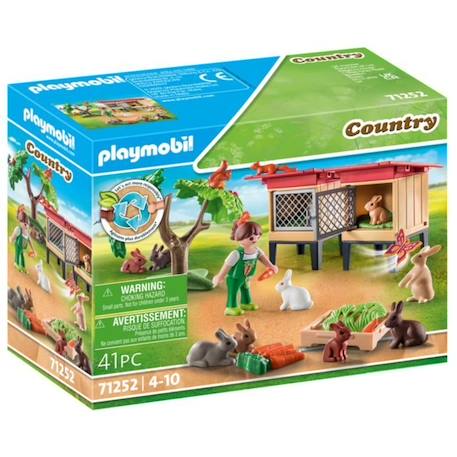 PLAYMOBIL - 71252 - Country La Ferme - Enfant avec enclos et lapins BLEU 1 - vertbaudet enfant 