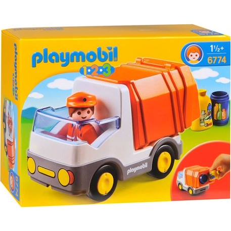 Camion poubelle PLAYMOBIL 1.2.3 - PLAYMOBIL 6774 - Mixte - A partir de 18 mois ORANGE 1 - vertbaudet enfant 