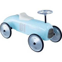 Jouet-Jeux de plein air-Porteur voiture de course en métal - Vilac - Vintage bleu tendre - Pour enfant dès 18 mois