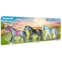 Jouet-Jeux d'imagination-PLAYMOBIL - 70999 - 3 chevaux : Frison, Knabstrupper et Andalou - Avec 1 selle et 3 licols
