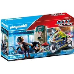 Jouet-Jeux d'imagination-PLAYMOBIL - 70572 - City Action - Policier avec moto et voleur - Bleu - A partir de 4 ans - Mixte