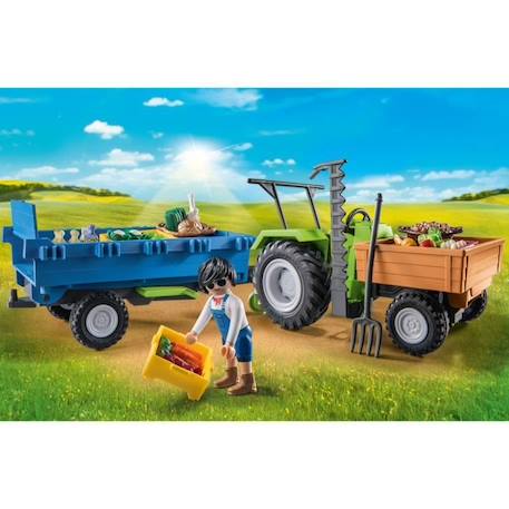 PLAYMOBIL - 71249 - Country La Ferme - Tracteur avec remorque BLEU 2 - vertbaudet enfant 
