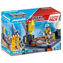 Jouet-Jeux d'imagination-PLAYMOBIL - 70816 - City Action La Construction - Starter Pack - Plateforme de construction