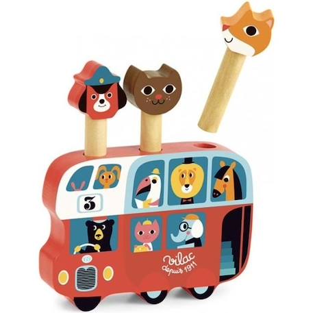 Pop-up Autobus - VILAC - Jouet d'éveil en bois pour enfant de 3 ans et plus - Trois personnages sauteurs ROUGE 1 - vertbaudet enfant 