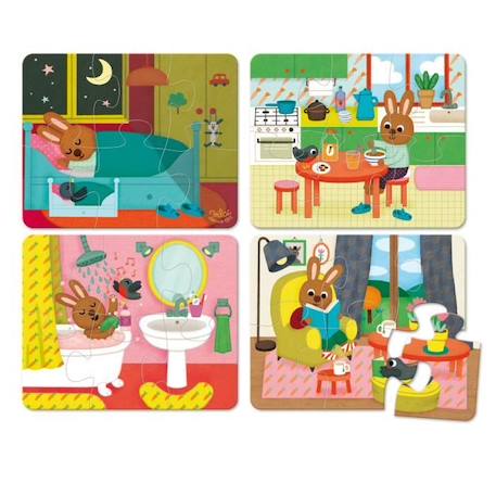 Puzzles en bois pour enfants - VILAC - Maison du lapin - 4 puzzles de 6 pièces - Thème Animaux BLEU 1 - vertbaudet enfant 
