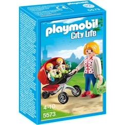 Jouet-Jeux d'imagination-Figurines, mini mondes, héros et animaux-PLAYMOBIL - City Life - Maman avec Jumeaux et Landau - Mixte - A partir de 4 ans
