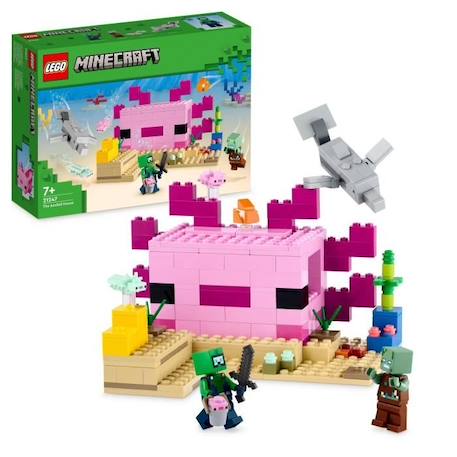 LEGO® Minecraft 21247 La Maison Axolotl, Jouets pour Enfants avec Zombie, Dauphin et Poisson ROSE 1 - vertbaudet enfant 