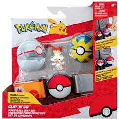 Jouet-Jeux d'imagination-Ceinture Clip 'N' Go BANDAI - Pokémon - Flambino - 1 Quick Ball, 1 Premier Ball et 1 figurine 5 cm