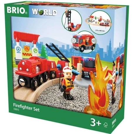 Brio World Circuit Action Pompier  - Coffret complet 18 pièces - Circuit de train en bois - Ravensburger - Mixte dès 3 ans - 33815 BLEU 1 - vertbaudet enfant 