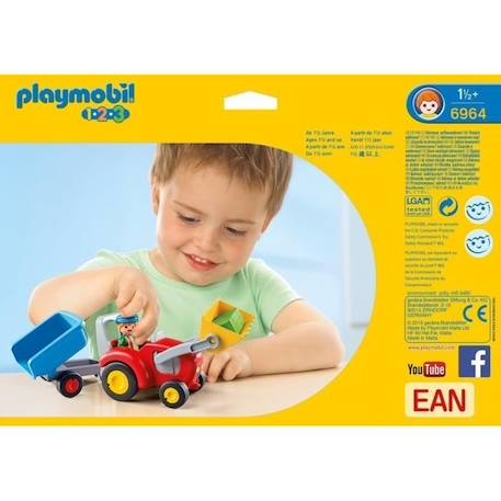 PLAYMOBIL - 6964 - PLAYMOBIL 1.2.3 - Fermier avec tracteur et remorque JAUNE 2 - vertbaudet enfant 