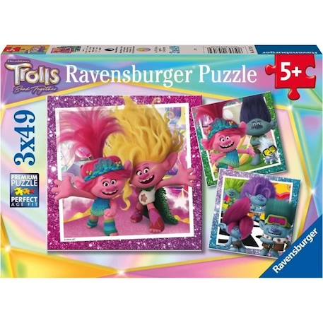 Ravensburger - Trolls 3 - Puzzle enfant 3x49 pièces avec posters inclus BLANC 1 - vertbaudet enfant 