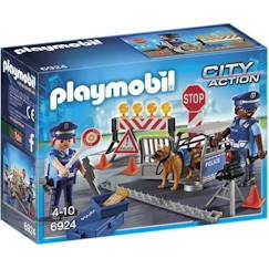 Jouet-Jeux d'imagination-Figurines, mini mondes, héros et animaux-Playmobil - Barrage de Police - City Action - Contrôle de vitesse - Accessoires inclus