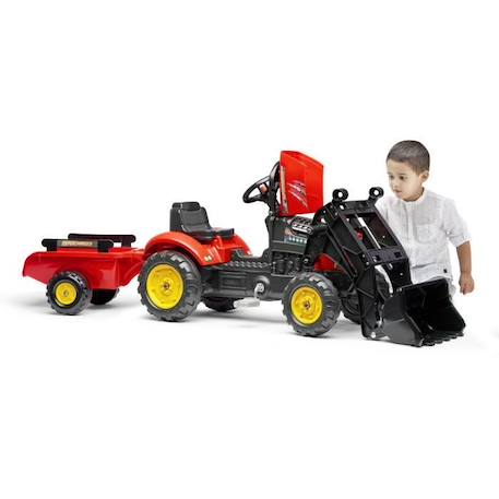 Tracteur à pédales Supercharger rouge avec pelle frontale articulée et remorque - FALK ROUGE 2 - vertbaudet enfant 
