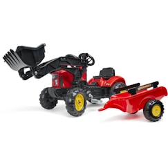 Jouet-Jeux de plein air-Tracteur à pédales Supercharger rouge avec pelle frontale articulée et remorque - FALK