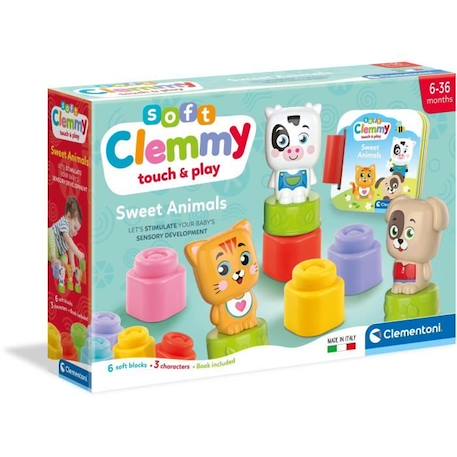 Clementoni - Cubes & Animaux Soft Clemmy - 6 cubes + 3 personnages + Livre ORANGE 1 - vertbaudet enfant 