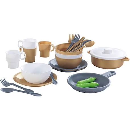 KidKraft -Ensemble batterie de cuisine pour enfant - 27 pièces en inox dont une marmite, une poêle et 4 set de couverts BEIGE 1 - vertbaudet enfant 