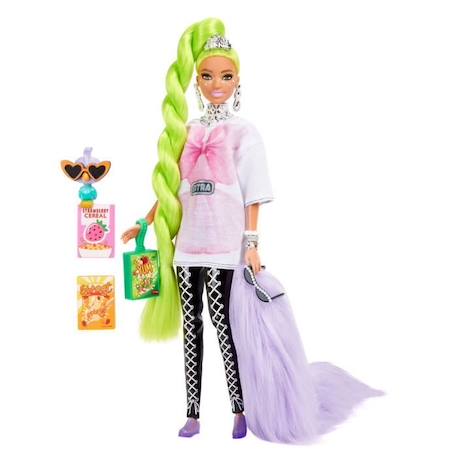 Poupée Barbie Extra - BARBIE - Natte Vert Fluo - Style Glamour - Accessoires Mode VIOLET 2 - vertbaudet enfant 