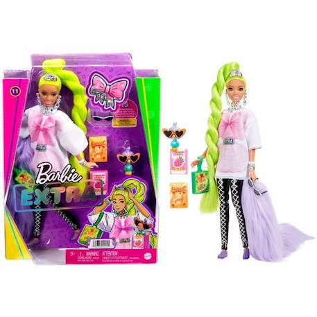 Poupée Barbie Extra - BARBIE - Natte Vert Fluo - Style Glamour - Accessoires Mode VIOLET 1 - vertbaudet enfant 