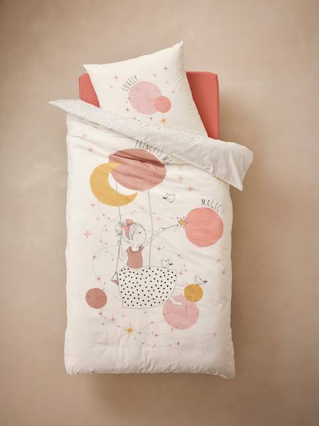 Parure Housse de couette + Taie d'oreiller enfant avec coton recyclé PRINCESSE POESIE blanc imprimé 2 - vertbaudet enfant 