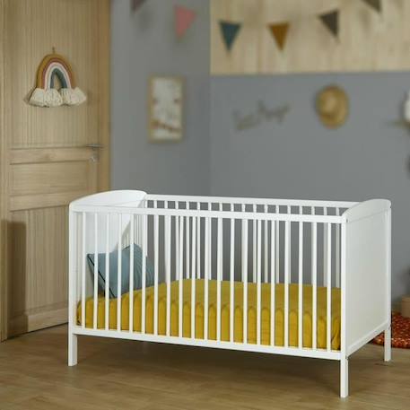 Lit bébé à barreaux Flocon - AKITEN RETAIL - 70x140 cm - Hêtre et panneau de fibres BLANC 3 - vertbaudet enfant 