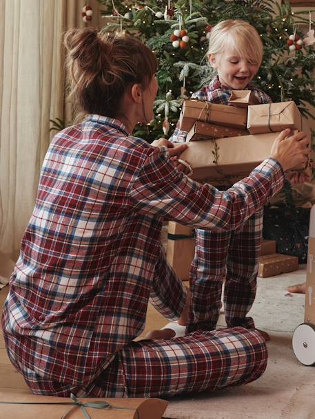 Pyjama flanelle adulte collection capsule 'Happy Family' carreaux rouge 1 - vertbaudet enfant 