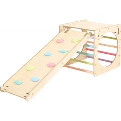 -Cube d'activité en bois avec mur d'escalade pastel - KATEHAA - Pour enfant dès 12 mois - Résistant et stimulant