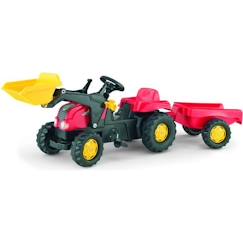 Jouet-Tracteur à pédales enfant Rolly Kid X rouge avec remorque et pelle avant - Rolly Toys