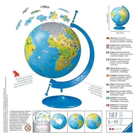 Puzzle 3D Globe terrestre 180 pièces - Ravensburger - Éducatif - Sans colle - Dès 7 ans BLEU 3 - vertbaudet enfant 