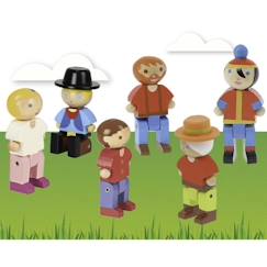 Jouet-Jeux d'imagination-Figurines, mini mondes, héros et animaux-JEUJURA - Coffret de 6 personnages en bois - Jeu de construction en bois - Mixte - A partir de 3 ans
