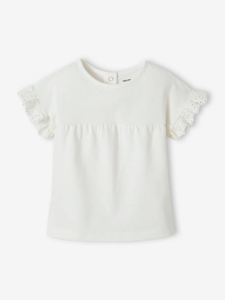 T-shirt manches volantées personnalisable bébé coton biologique écru+fuchsia 1 - vertbaudet enfant 