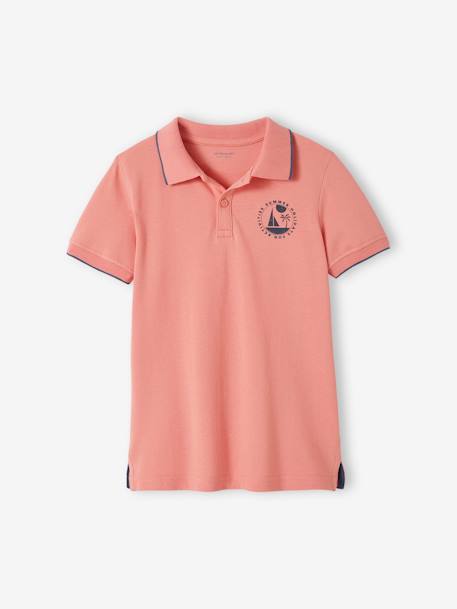 Polo en maille piquée motif poitrine garçon vieux rose 1 - vertbaudet enfant 